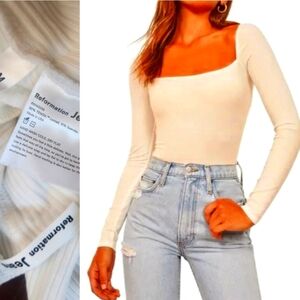 Nwot reformation Gaia white square neck top bodysuit M